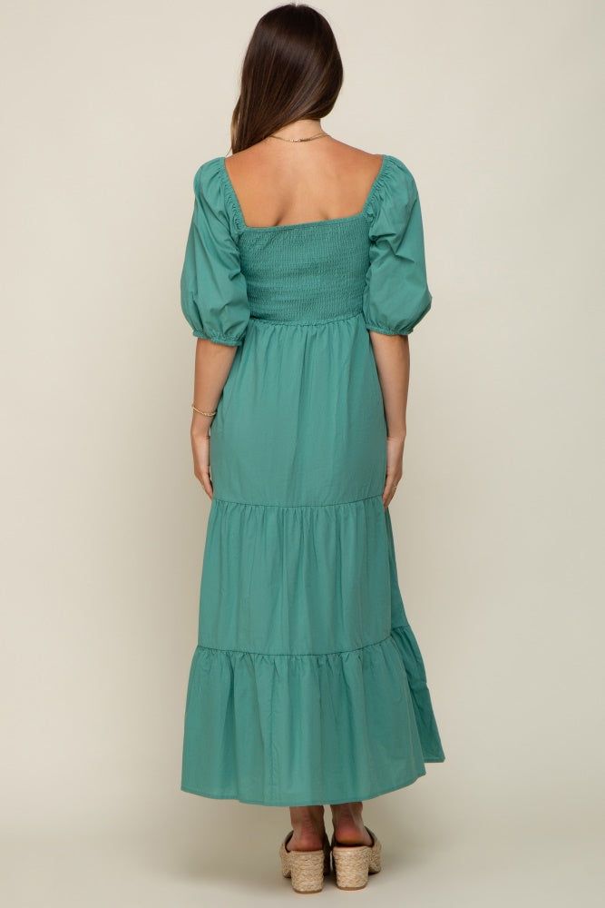 Jade Square Neck Smocked Tiered Maternity Maxi Dress sold by Pinkblush product image thumbnail 4