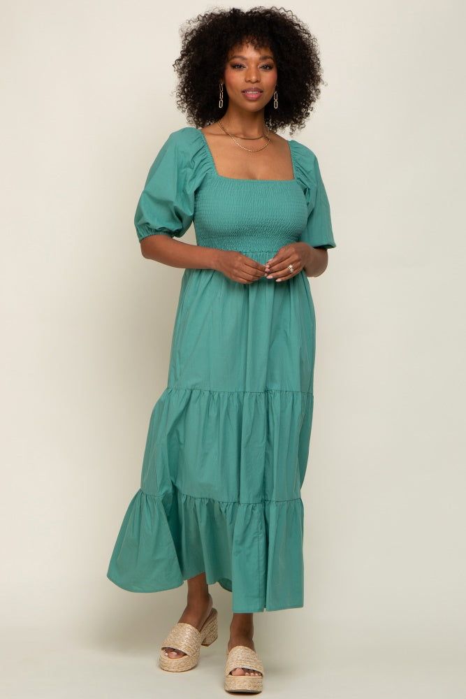 Jade Square Neck Smocked Tiered Maternity Maxi Dress sold by Pinkblush product image thumbnail 5