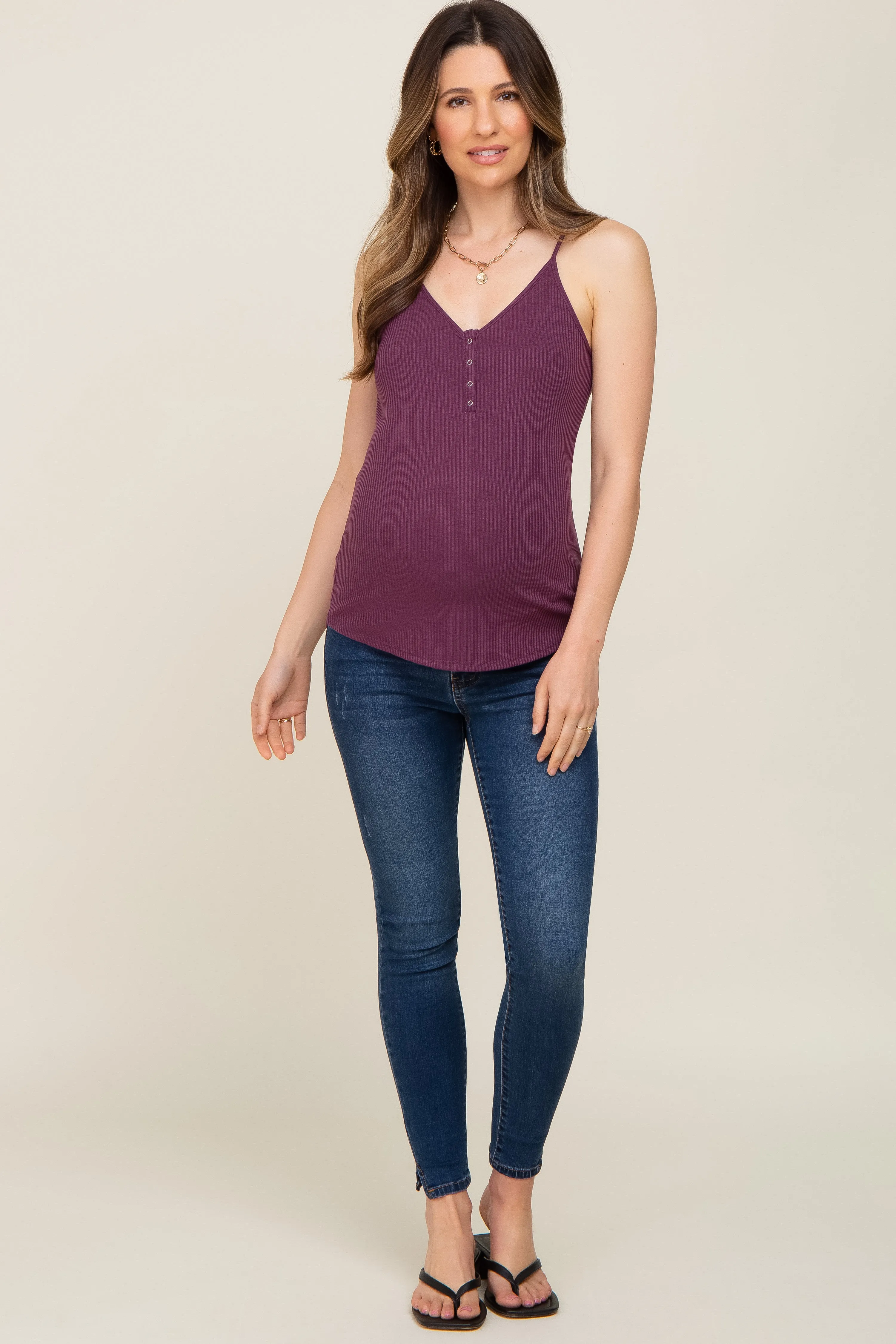 Plum Ribbed Snap Button Maternity Cami sold by Pinkblush product image thumbnail 4