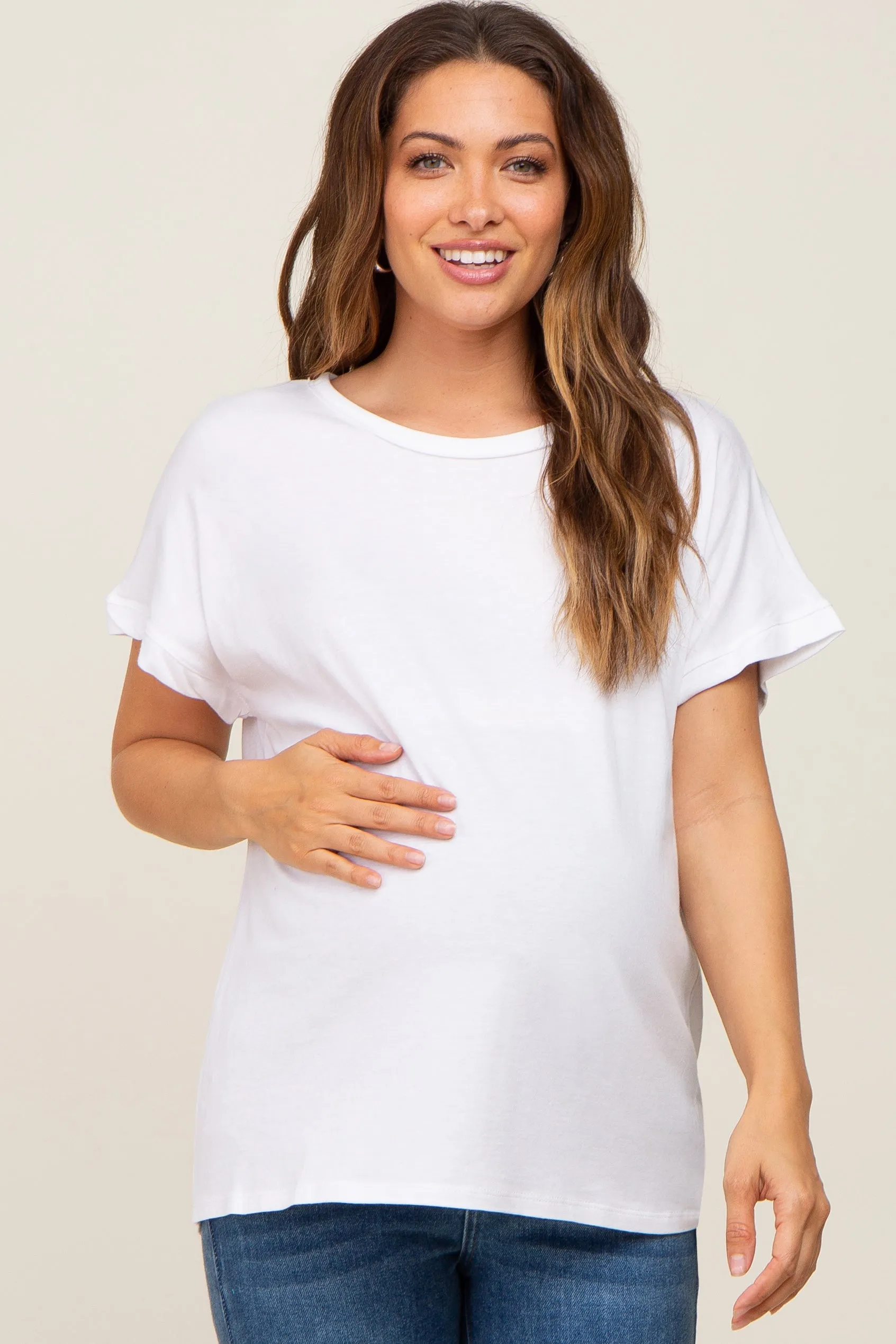 White Short Sleeve Maternity Top sold by Pinkblush