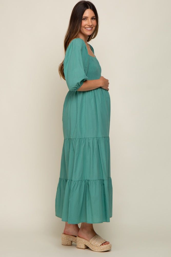 Jade Square Neck Smocked Tiered Maternity Maxi Dress sold by Pinkblush product image thumbnail 3