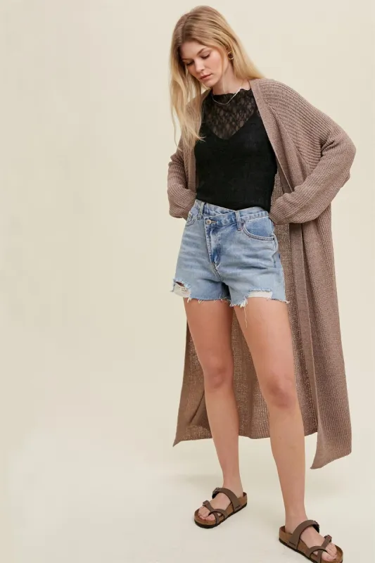 Mocha Knit Side Slit Long Cardigan sold by Pinkblush