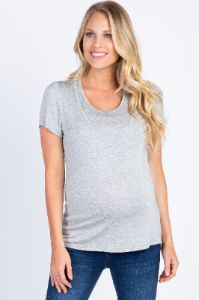 Heather Grey Short Sleeve Nursing Maternity Top sold by Pinkblush