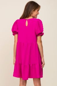 Fuchsia Tiered Puff Sleeve Dress sold by Pinkblush