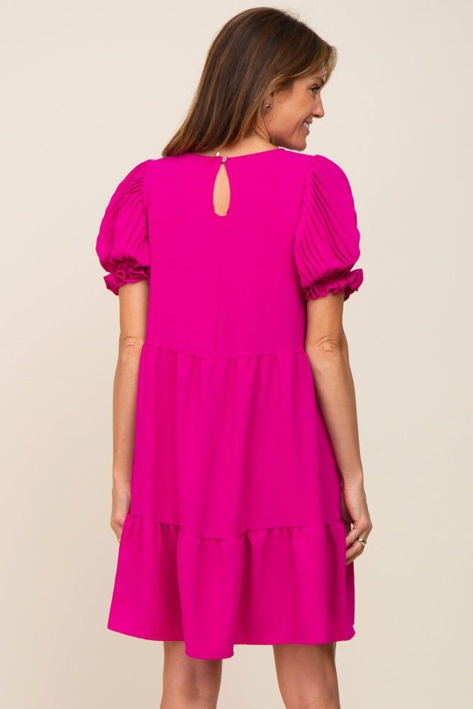 Fuchsia Tiered Puff Sleeve Dress sold by Pinkblush product image thumbnail 3