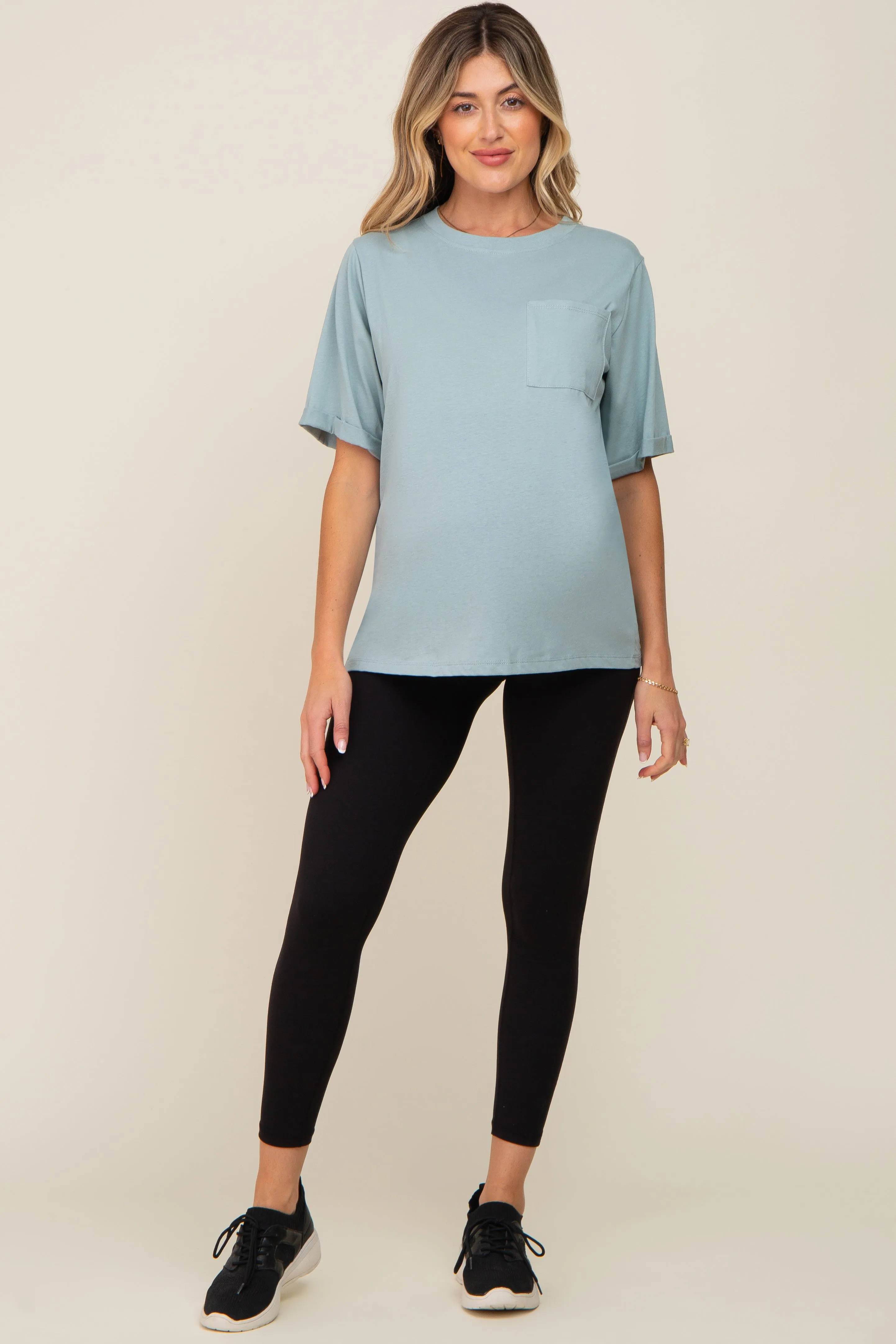 Mint Green Oversized Pocket Front Short Sleeve Maternity Top sold by Pinkblush product image thumbnail 4