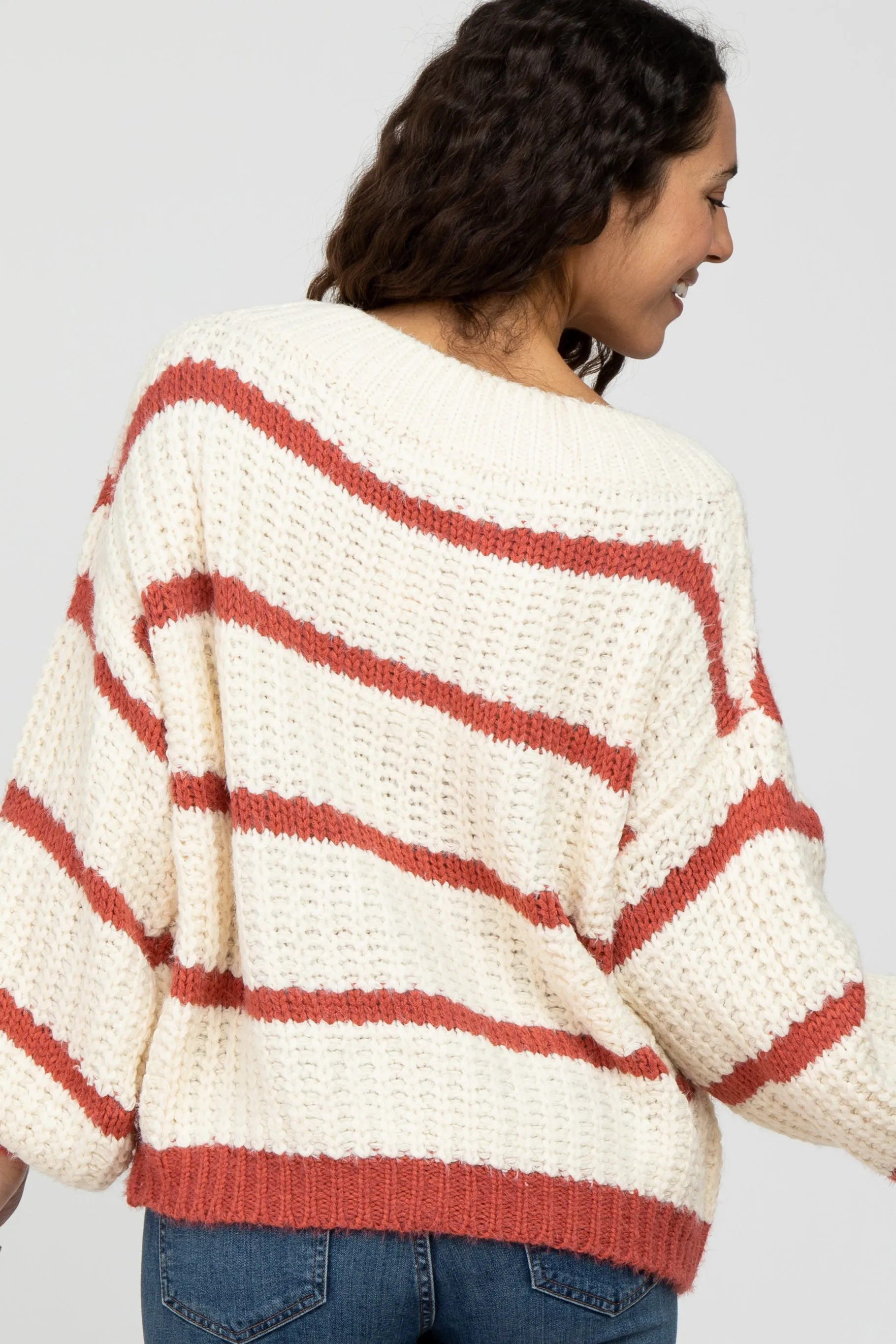 Rust Cream Striped Chunky Knit Sweater sold by Pinkblush product image thumbnail 4