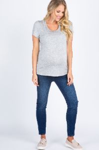 Heather Grey Short Sleeve Nursing Maternity Top sold by Pinkblush