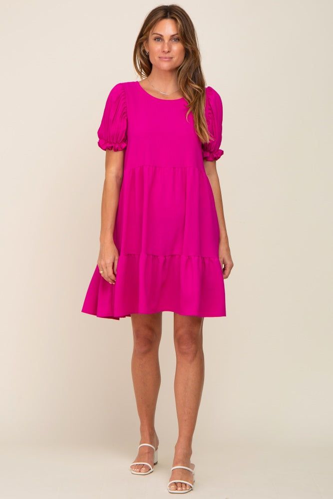 Fuchsia Tiered Puff Sleeve Dress sold by Pinkblush product image thumbnail 4