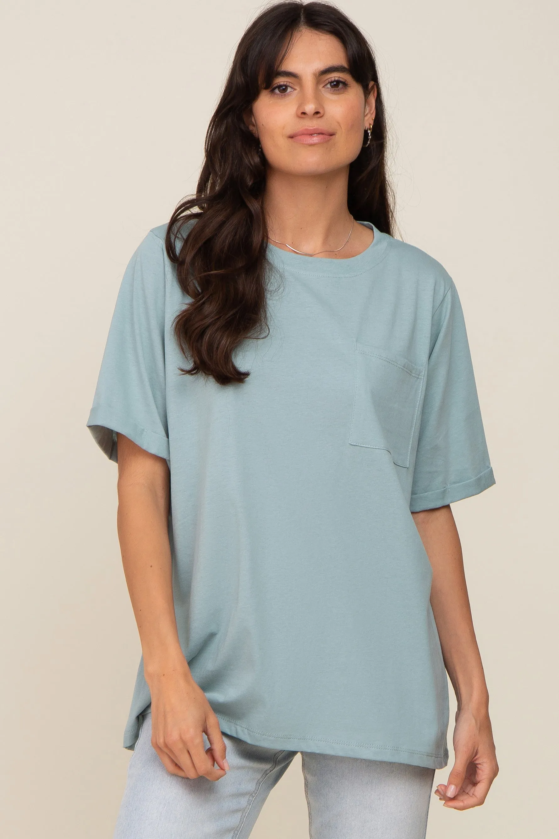 Mint Green Oversized Pocket Front Short Sleeve Maternity Top sold by Pinkblush product image thumbnail 5