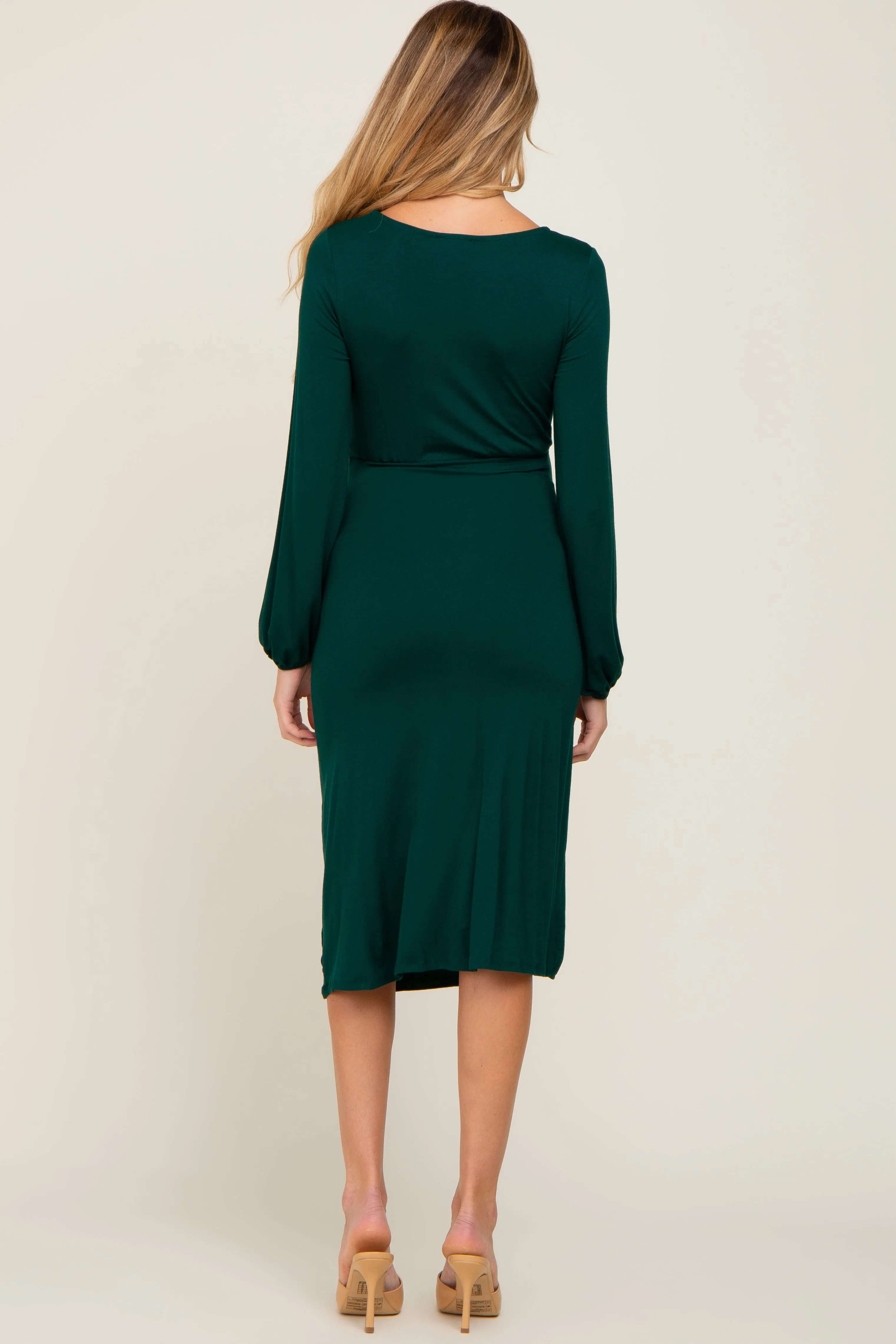 Hunter Green Long Sleeve Ruched Maternity Midi Dress sold by Pinkblush product image thumbnail 4