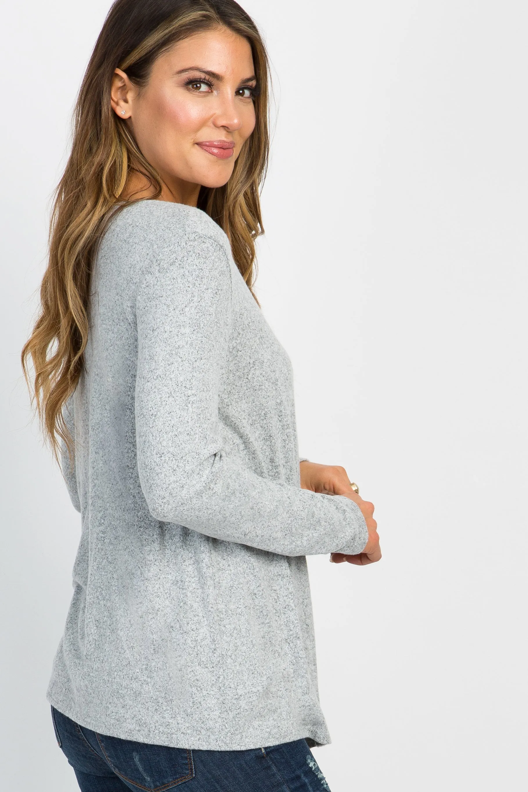PinkBlush Heather Grey Knit Wrap Tie Nursing Top sold by Pinkblush product image thumbnail 2