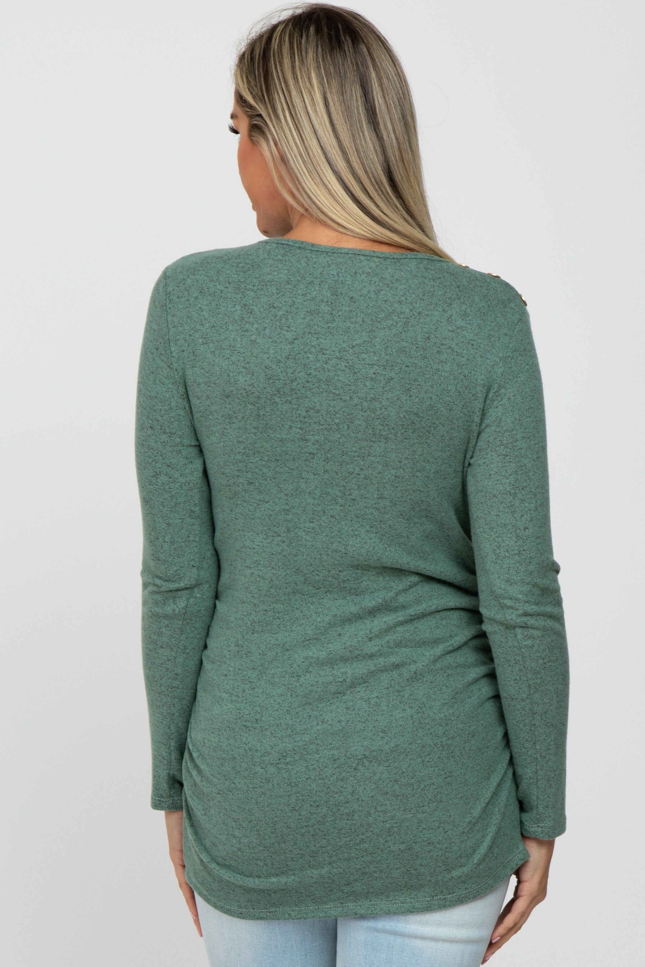 Mint Soft Knit Button Shoulder Ruched Side Maternity Top sold by Pinkblush product image thumbnail 4