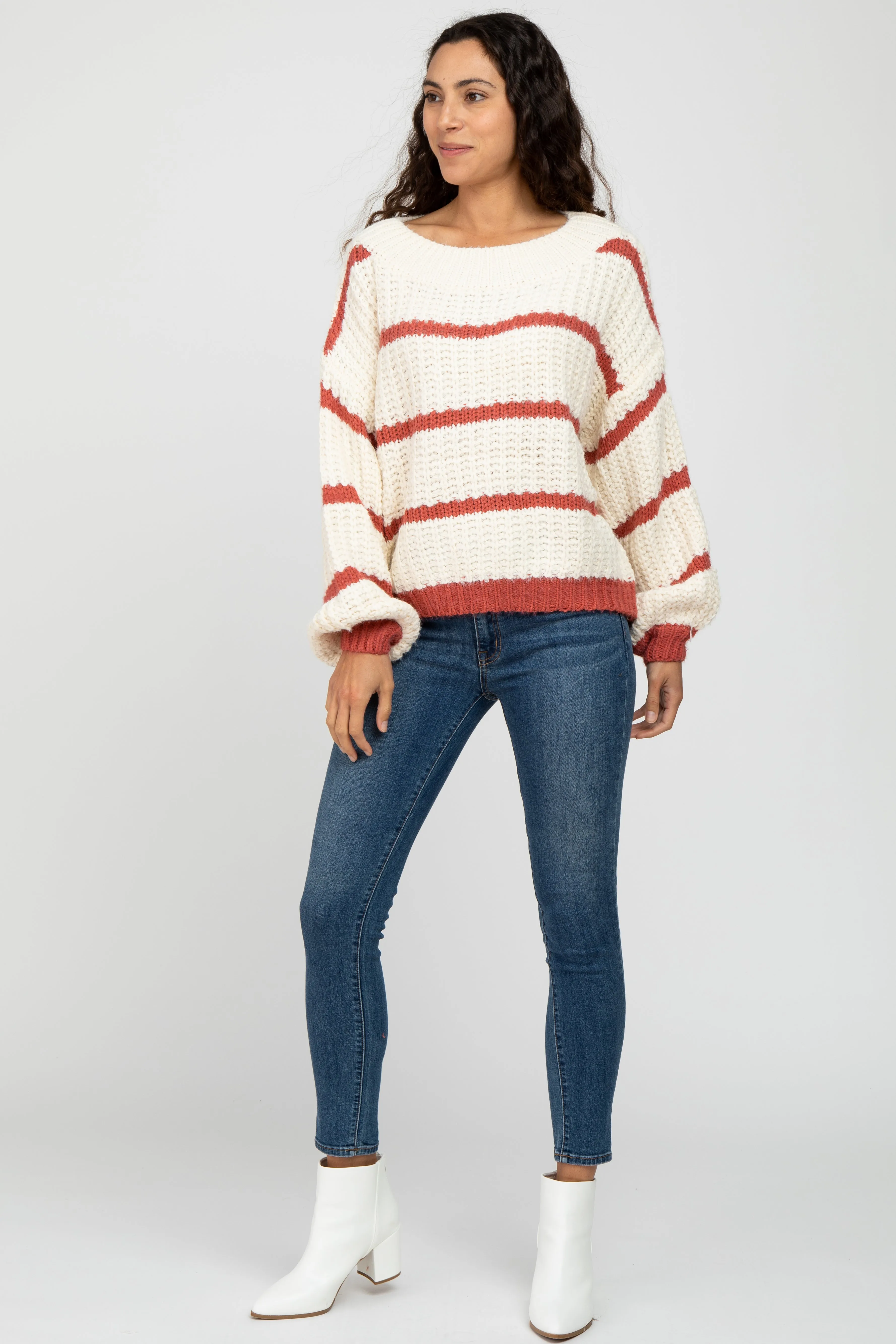 Rust Cream Striped Chunky Knit Sweater sold by Pinkblush product image thumbnail 2