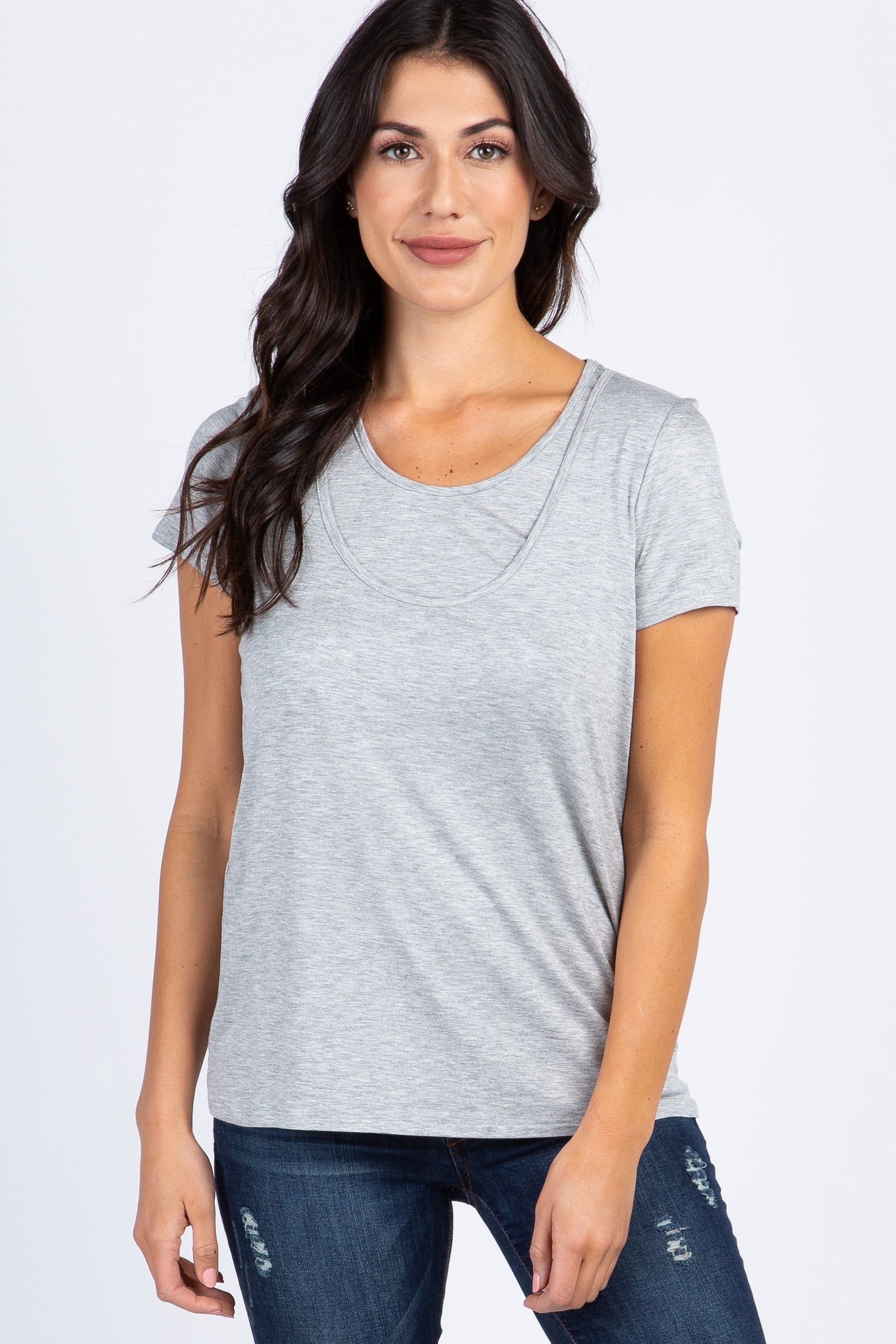 Heather Grey Short Sleeve Nursing Maternity Top sold by Pinkblush product image thumbnail 8