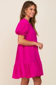 Fuchsia Tiered Puff Sleeve Dress sold by Pinkblush
