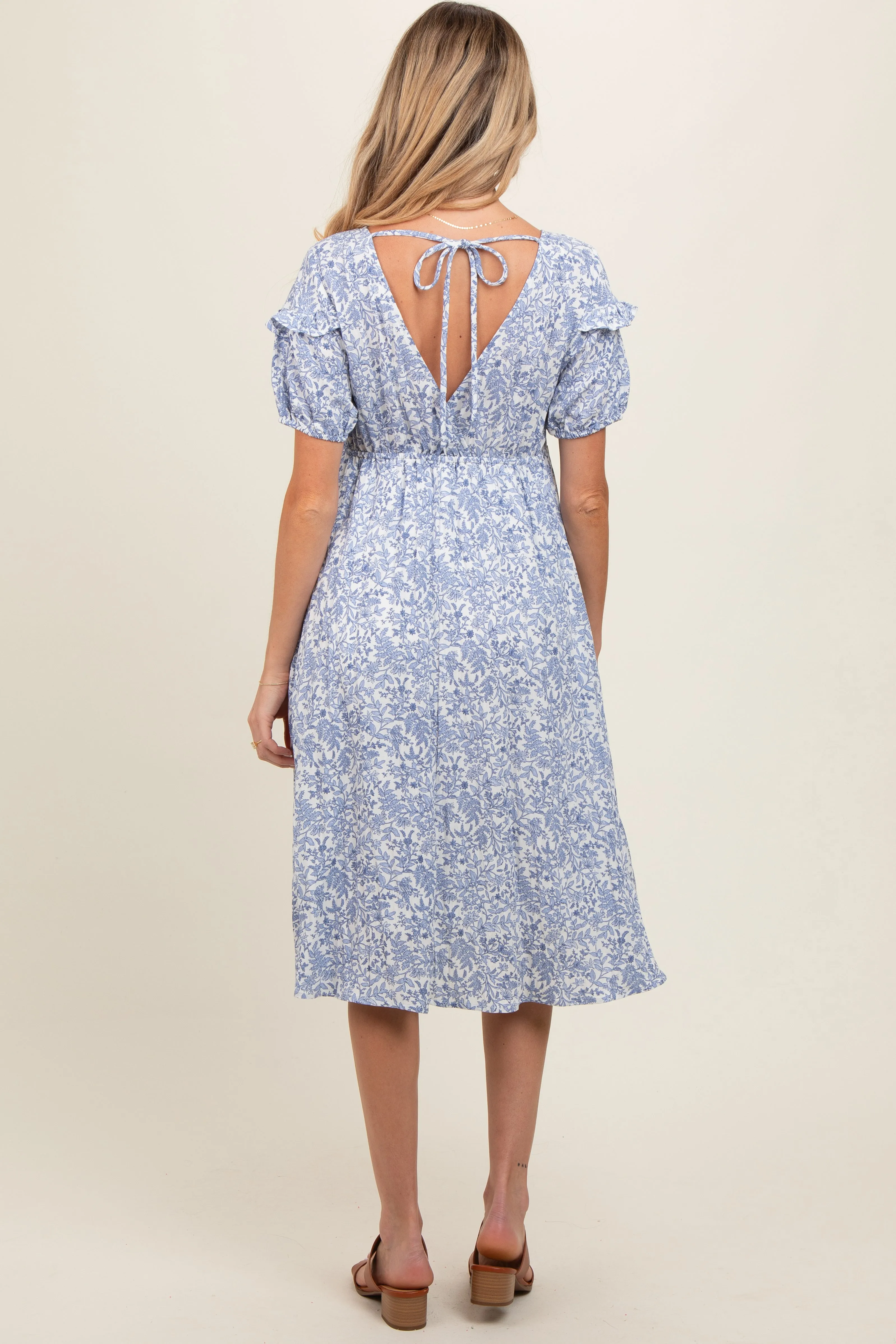 Blue Floral Tie Back Maternity Midi Dress sold by Pinkblush product image thumbnail 4