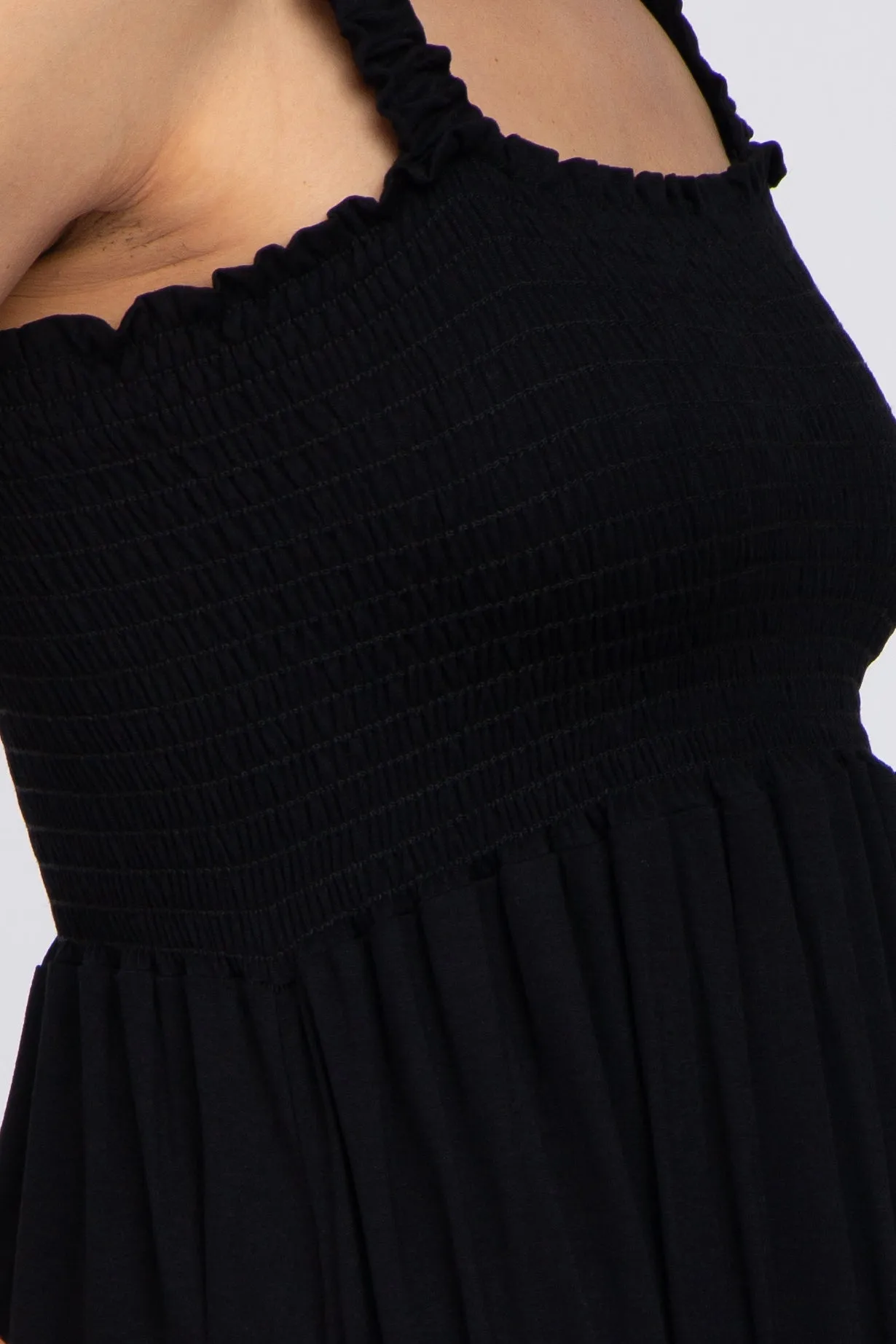 Black Smocked Ruffle Strap Midi Dress sold by Pinkblush product image thumbnail 4