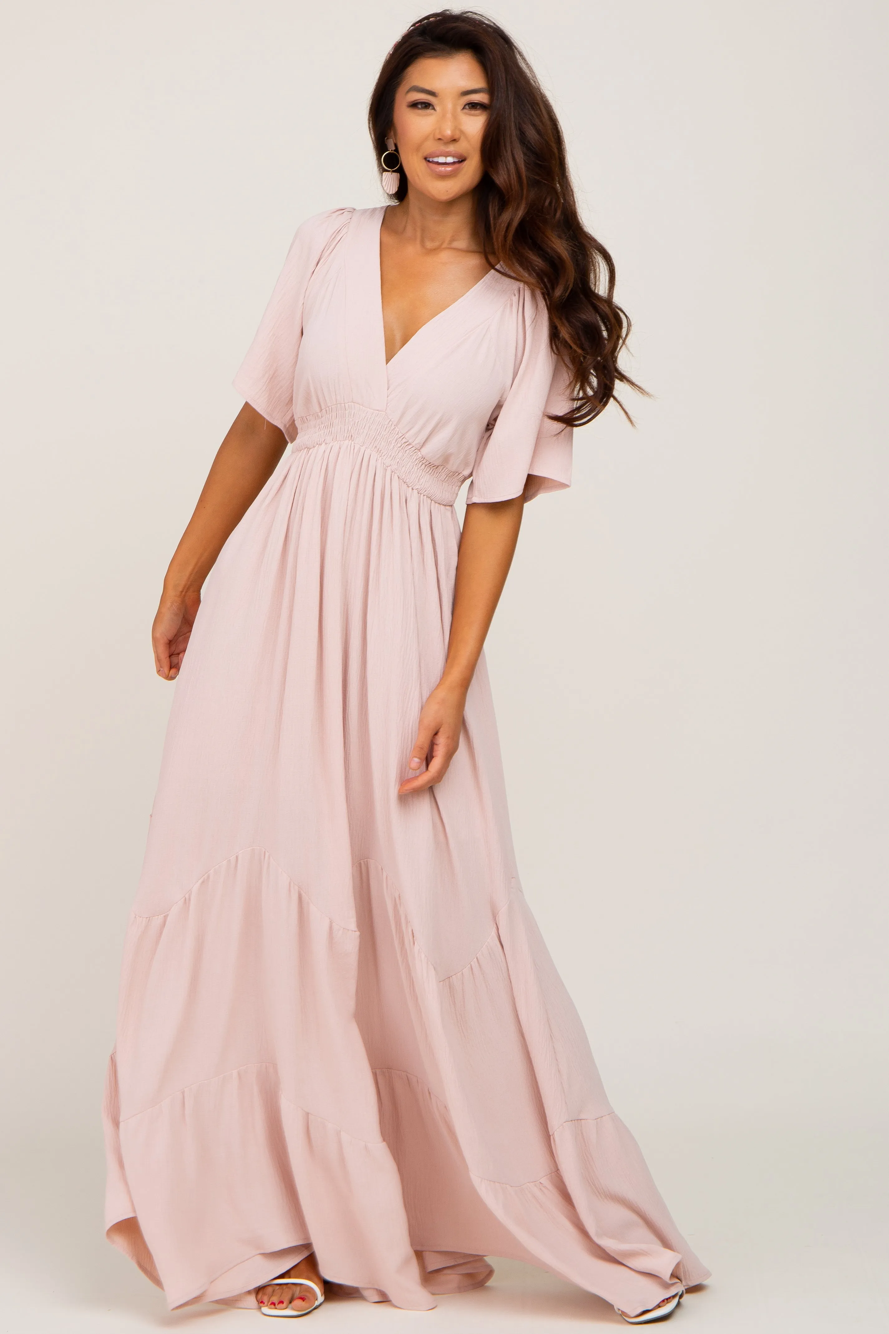 Light Pink Deep V-Neck Maxi Dress sold by Pinkblush product image thumbnail 4