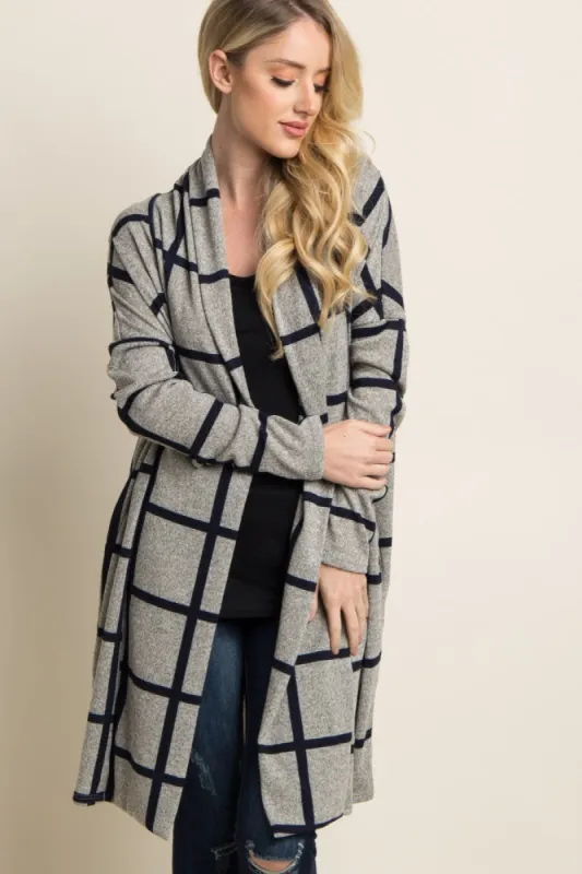 PinkBlush Grey Plaid Long Knit Cardigan sold by Pinkblush