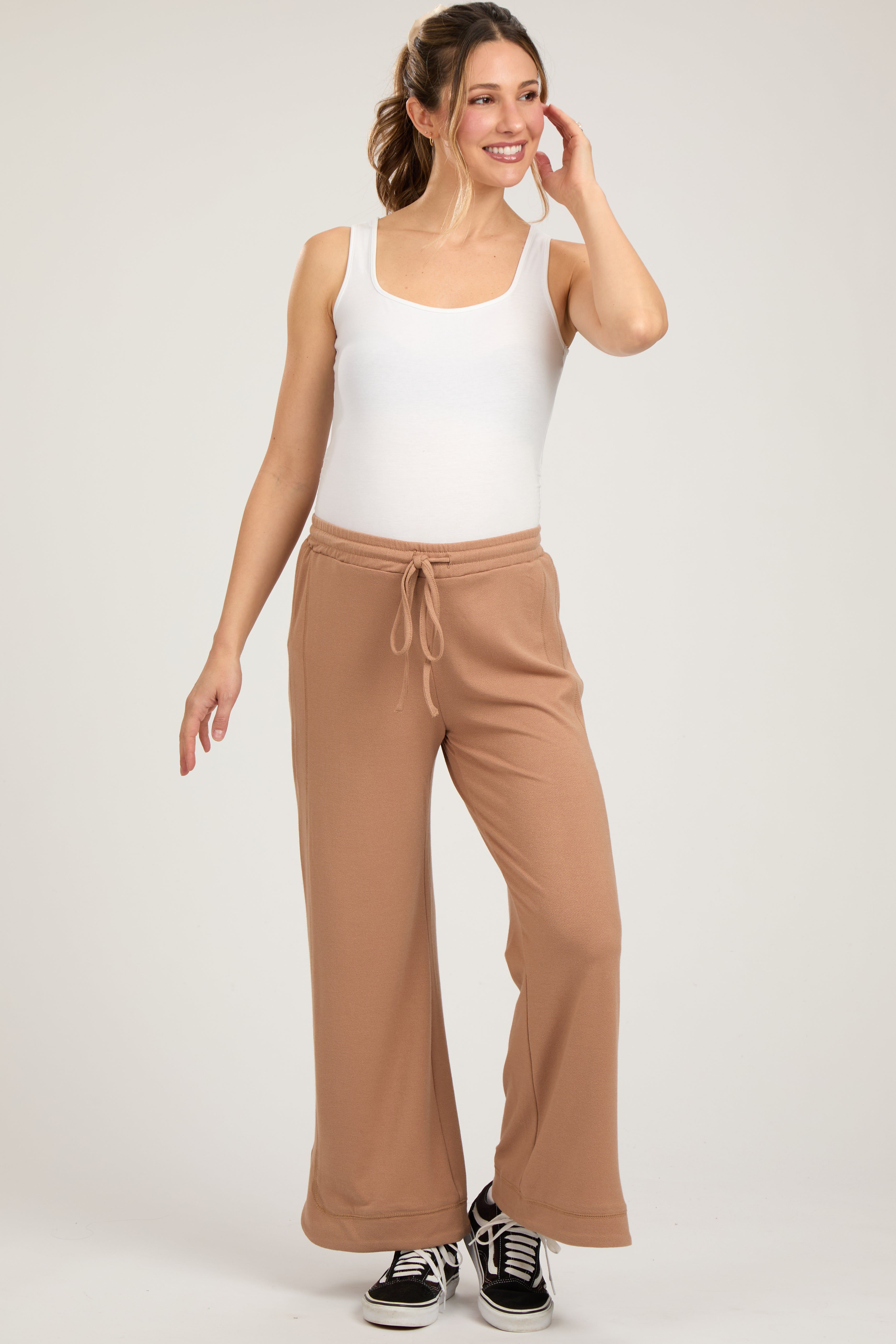 Camel Wide Leg Drawstring Maternity Pants sold by Pinkblush product image thumbnail 2