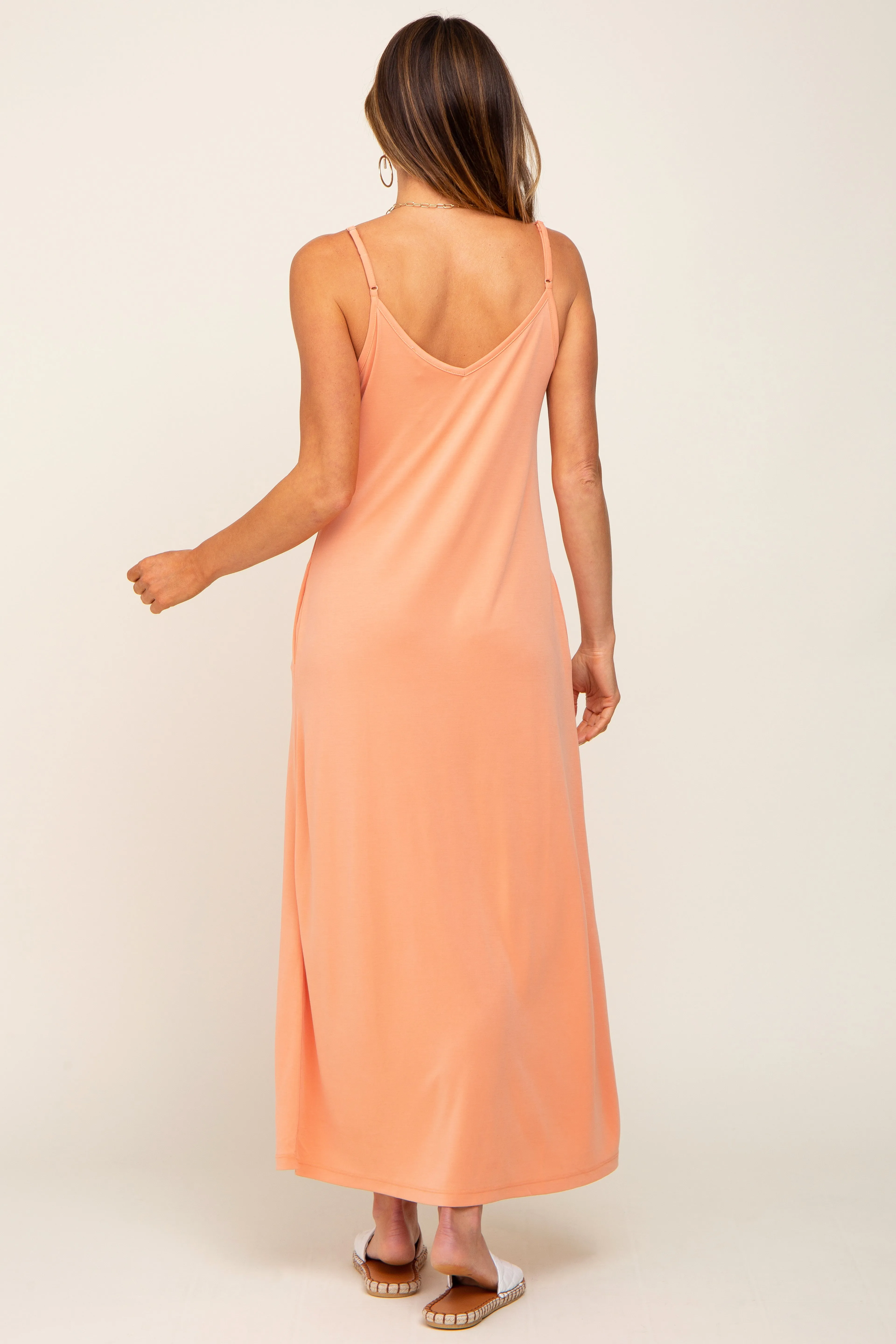 Peach Sleeveless V-Neck Maxi Dress sold by Pinkblush product image thumbnail 3