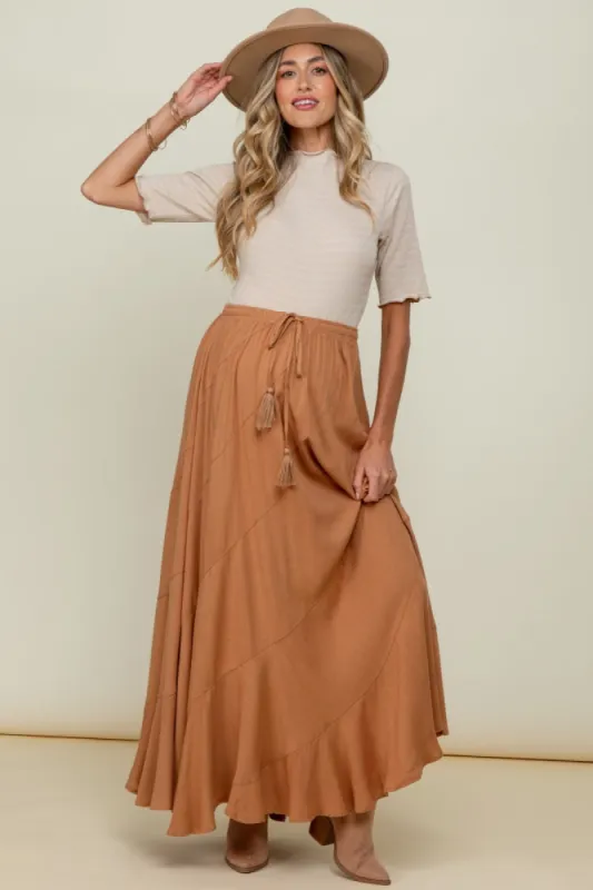 Camel Tassel String Maternity Maxi Skirt sold by Pinkblush