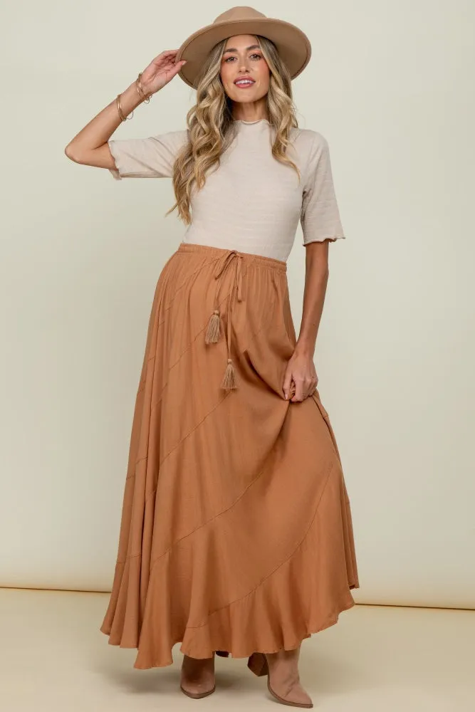 Camel Tassel String Maternity Maxi Skirt sold by Pinkblush