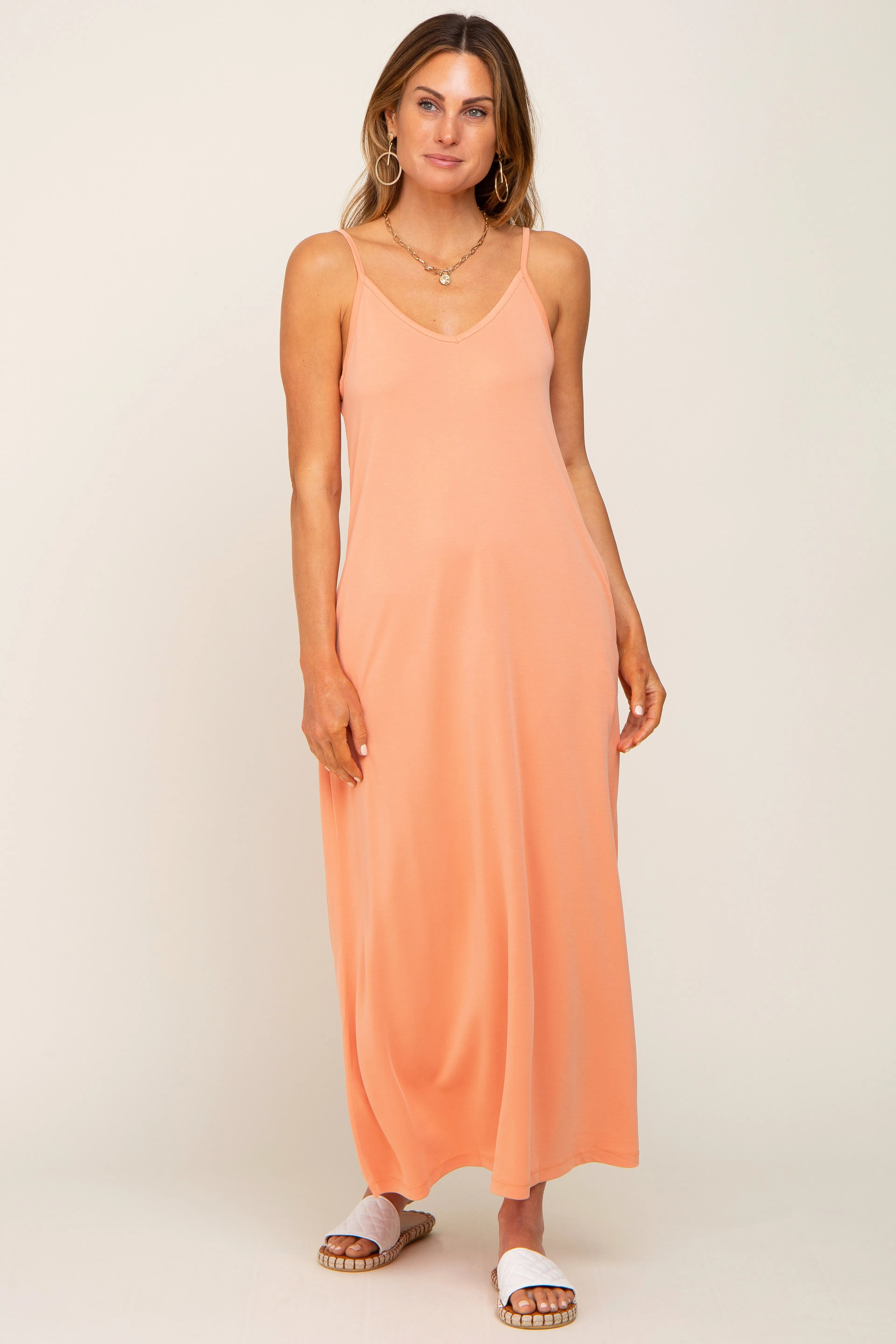 Peach Sleeveless V-Neck Maxi Dress sold by Pinkblush product image thumbnail 4