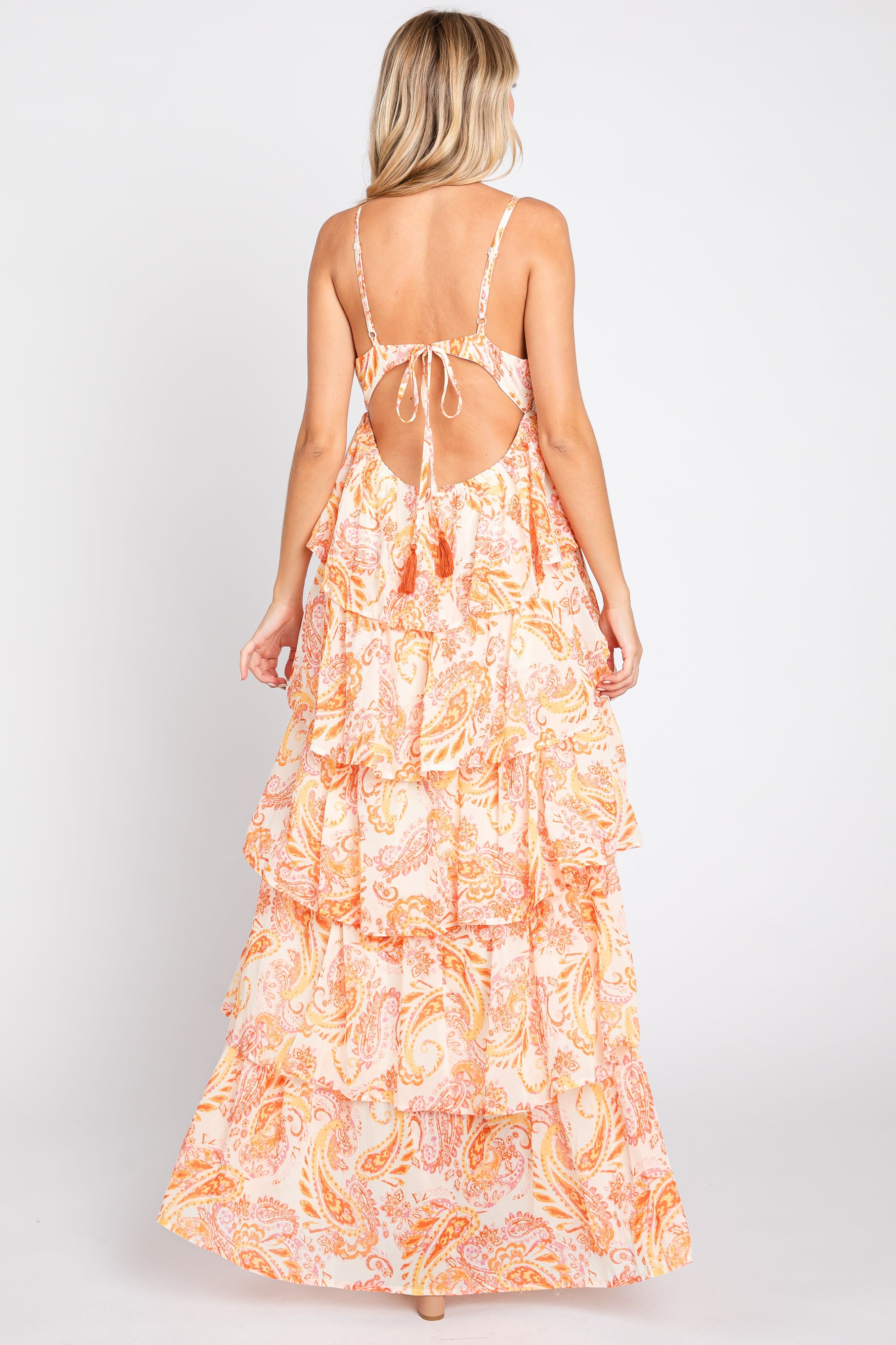 Ivory Floral Chiffon Open Back Tiered Maxi Dress sold by Pinkblush product image thumbnail 3
