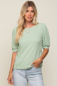 Light Olive Puff Sleeve Waffle Knit Maternity Top sold by Pinkblush