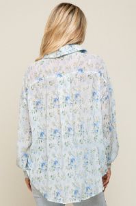 Blue Pleated Floral Oversized Blouse sold by Pinkblush