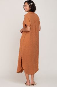 Camel Button Down Midi Dress sold by Pinkblush