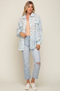 Blue Pleated Floral Oversized Blouse sold by Pinkblush
