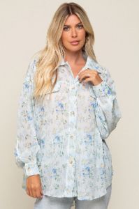Blue Pleated Floral Oversized Blouse sold by Pinkblush