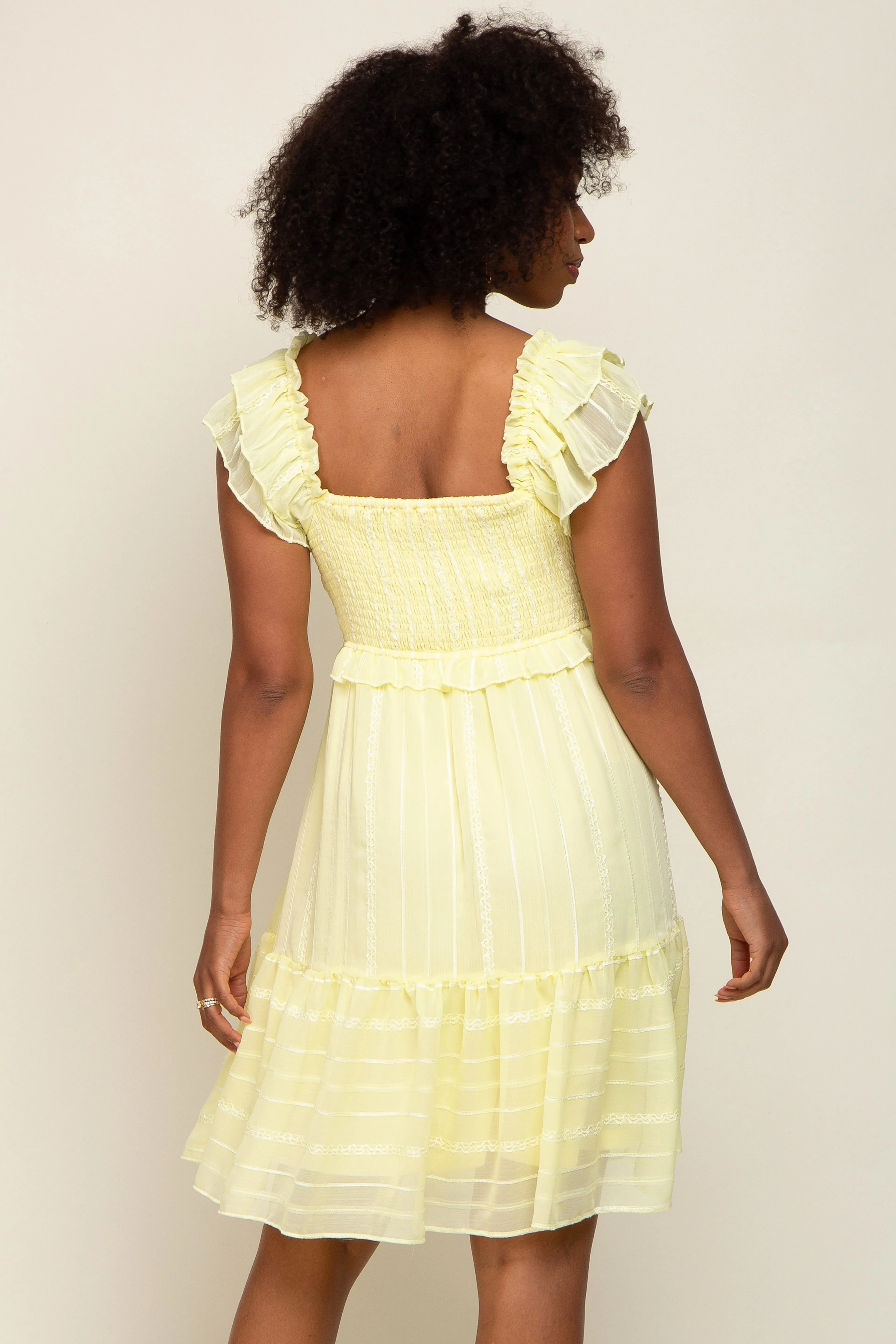 Yellow Striped Trim Layered Flounce Sleeve Dress sold by Pinkblush product image thumbnail 3