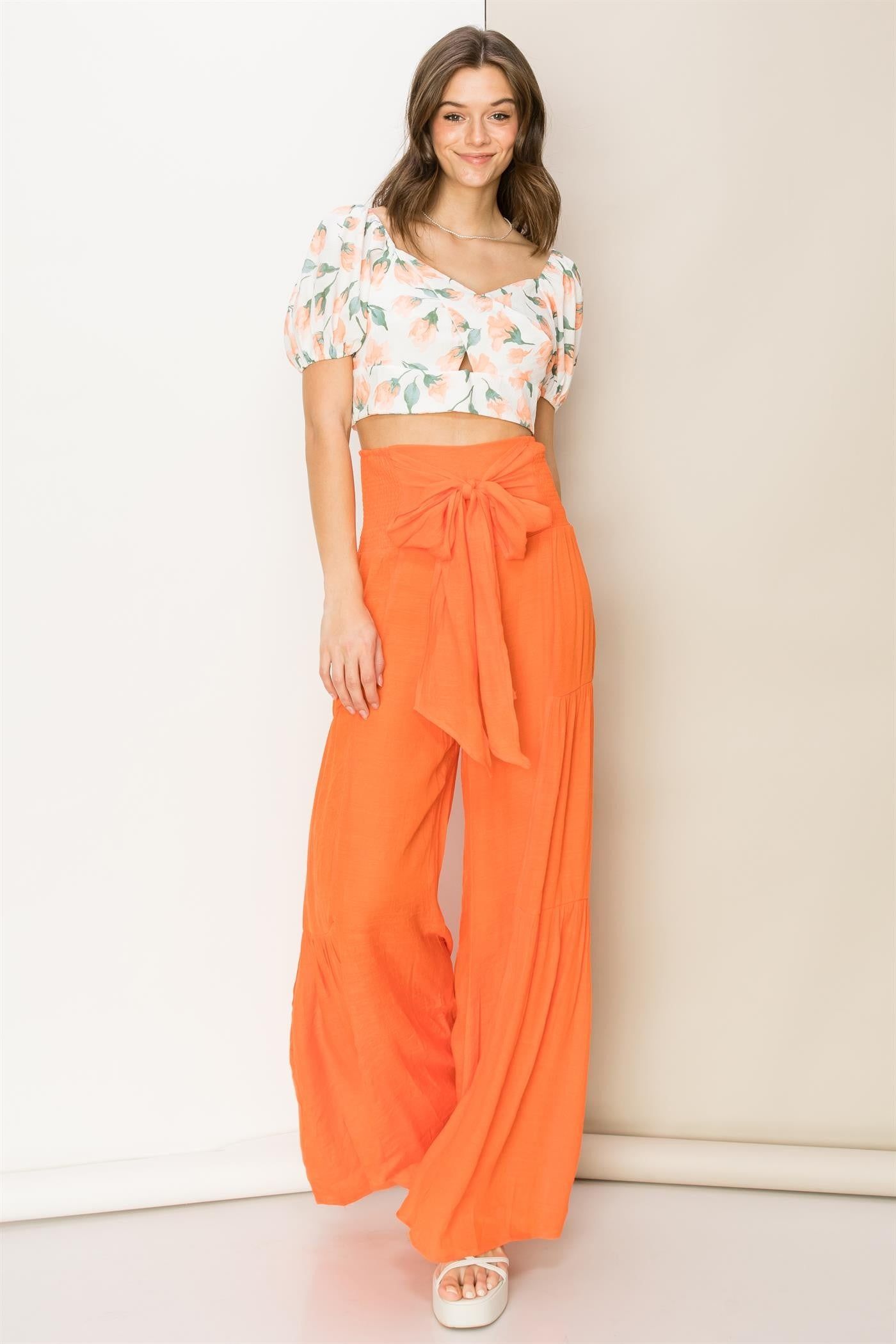 Orange Floral Print Sweetheart Neck Crop Top sold by Pinkblush product image thumbnail 4