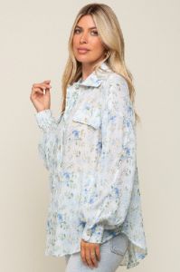 Blue Pleated Floral Oversized Blouse sold by Pinkblush