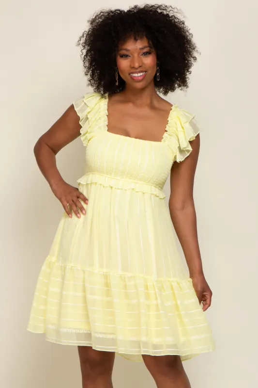 Yellow Striped Trim Layered Flounce Sleeve Dress sold by Pinkblush