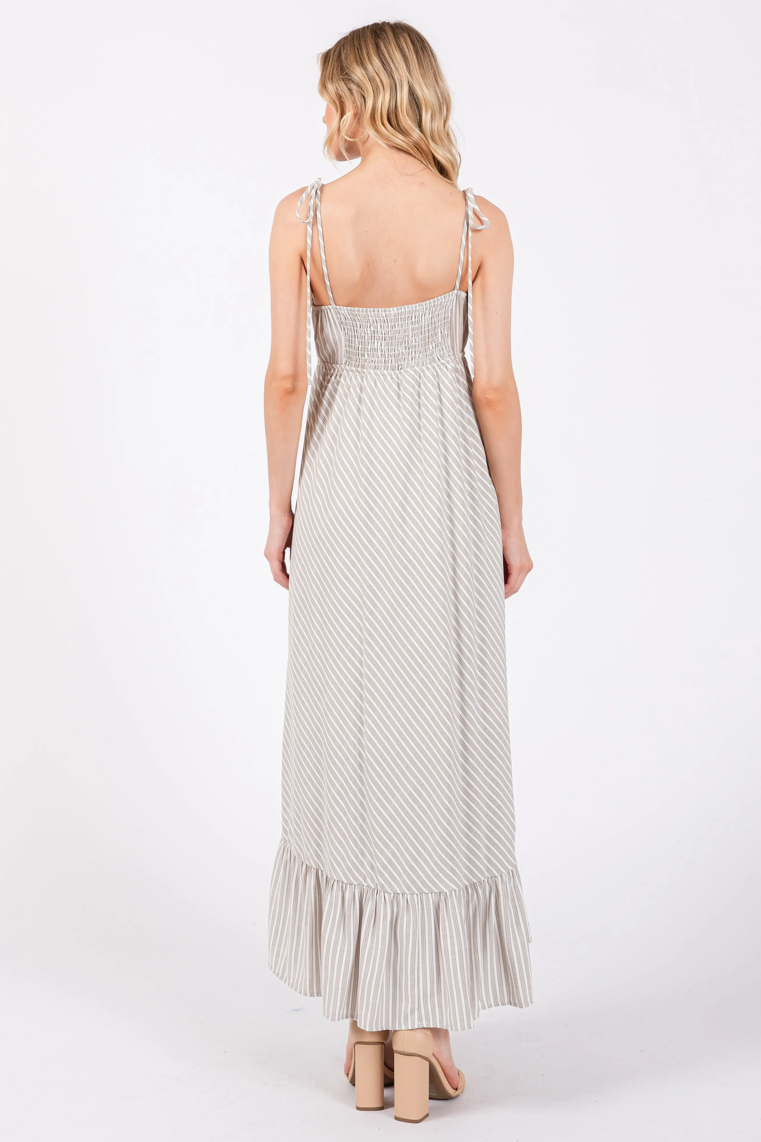 Beige Striped Tie Strap Maxi Dress sold by Pinkblush product image thumbnail 3