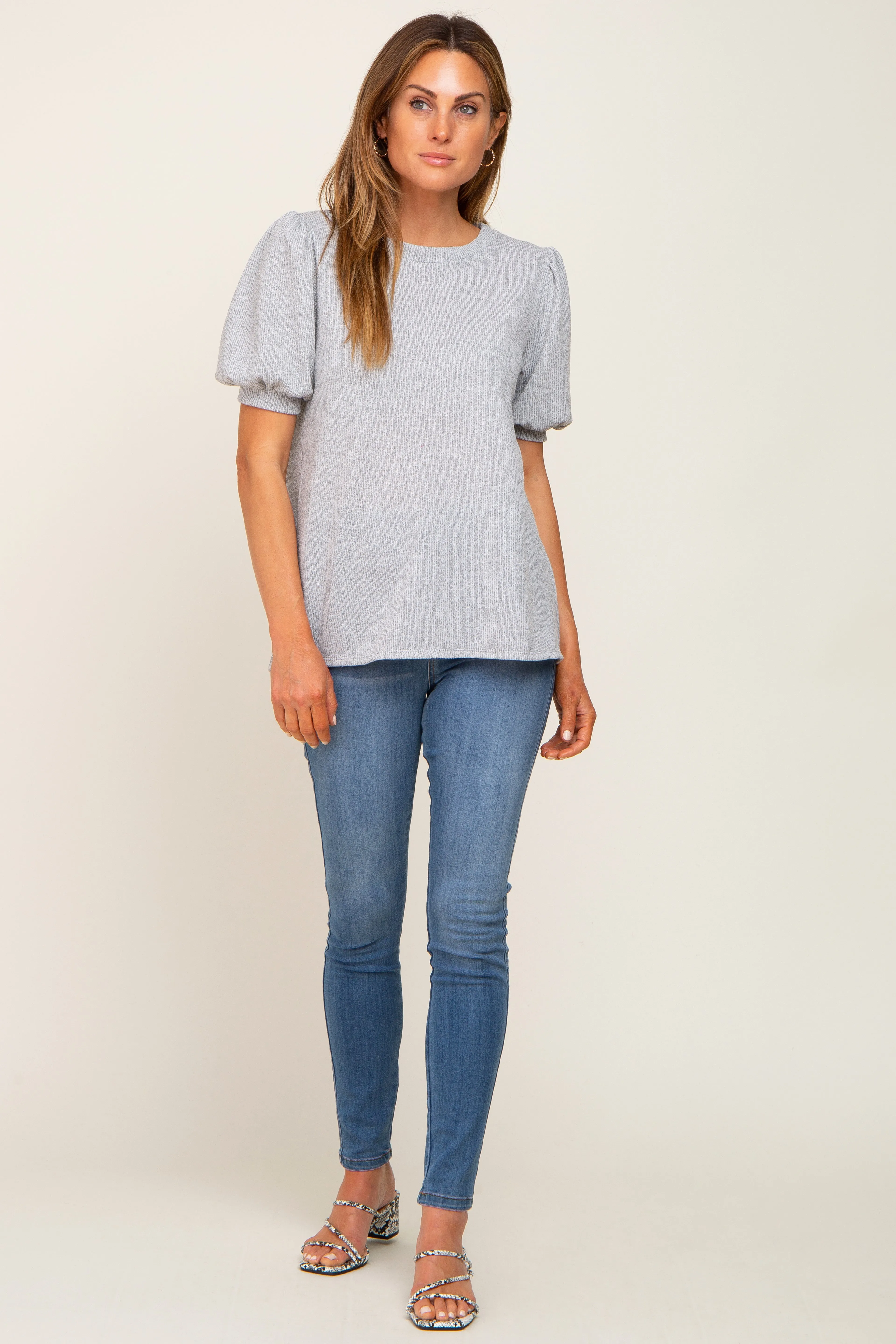 Heather Grey Puff Short Sleeve Top sold by Pinkblush product image thumbnail 4