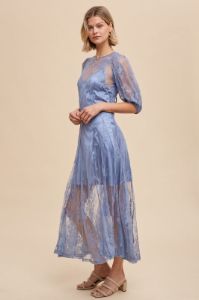 Dusty Blue Lace Maxi Dress With Corset Back sold by Pinkblush