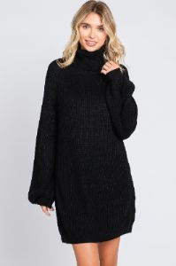 Black Turtleneck Sweater Mini Dress sold by Pinkblush