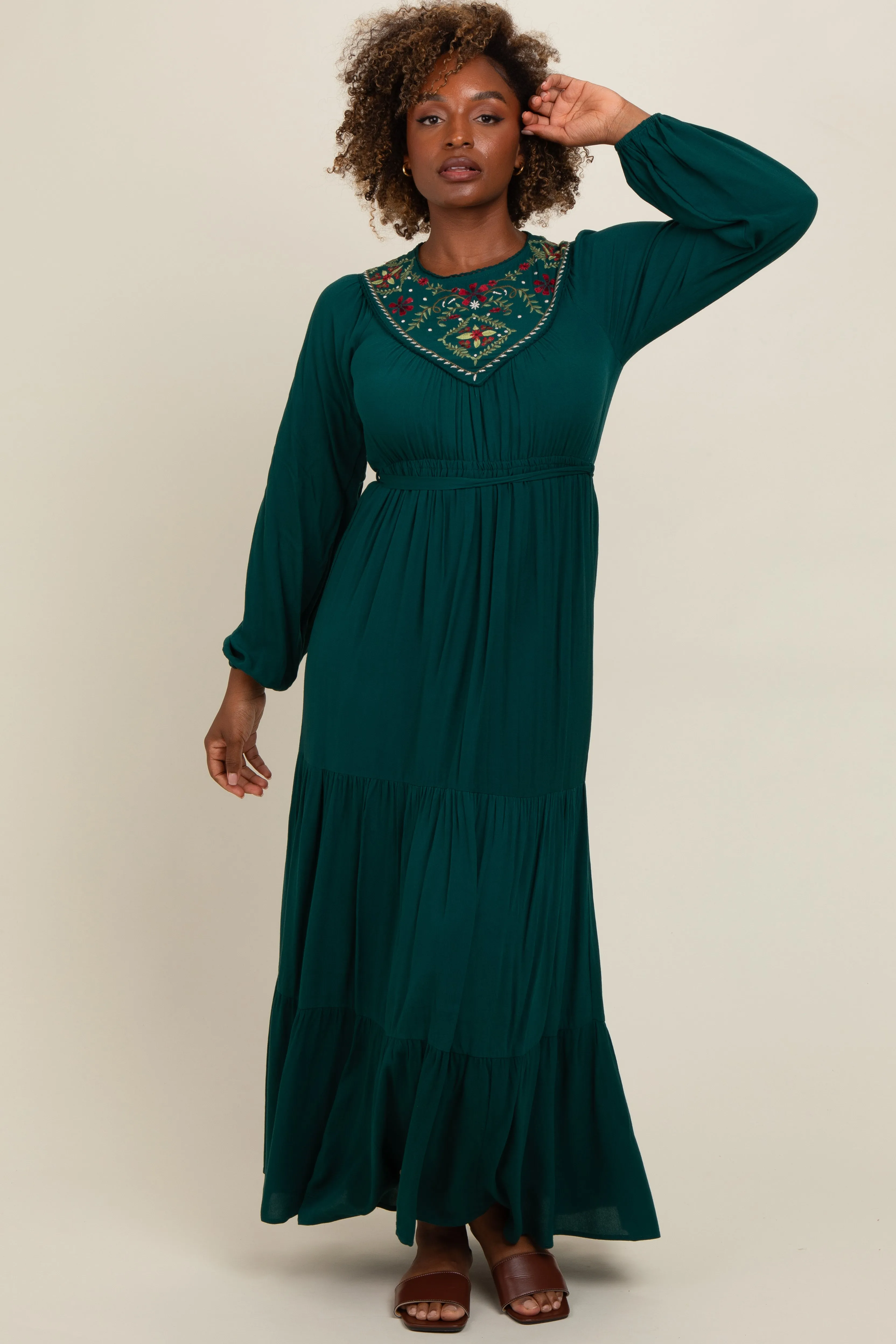 Dark Teal Embroidered Tiered Maxi Dress sold by Pinkblush product image thumbnail 2