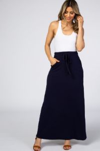 Navy Blue Maxi Skirt sold by Pinkblush