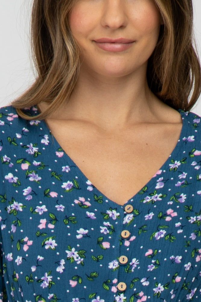 Dark Teal Floral Button Front Maternity Midi Dress sold by Pinkblush product image thumbnail 5