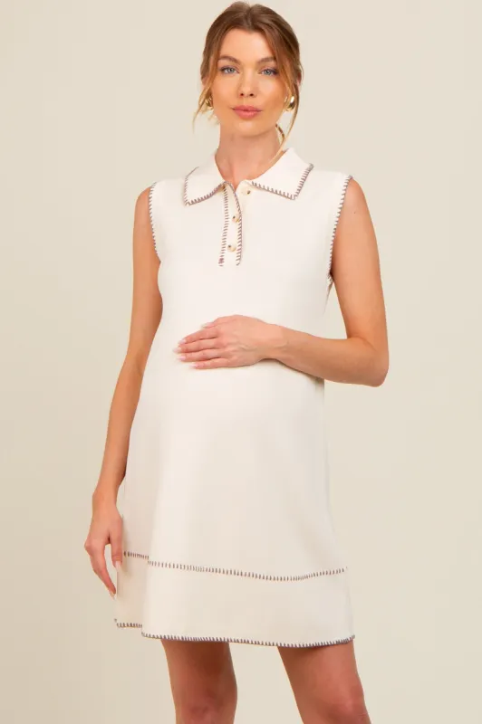 Cream Contrast Stitch Maternity Polo Dress sold by Pinkblush