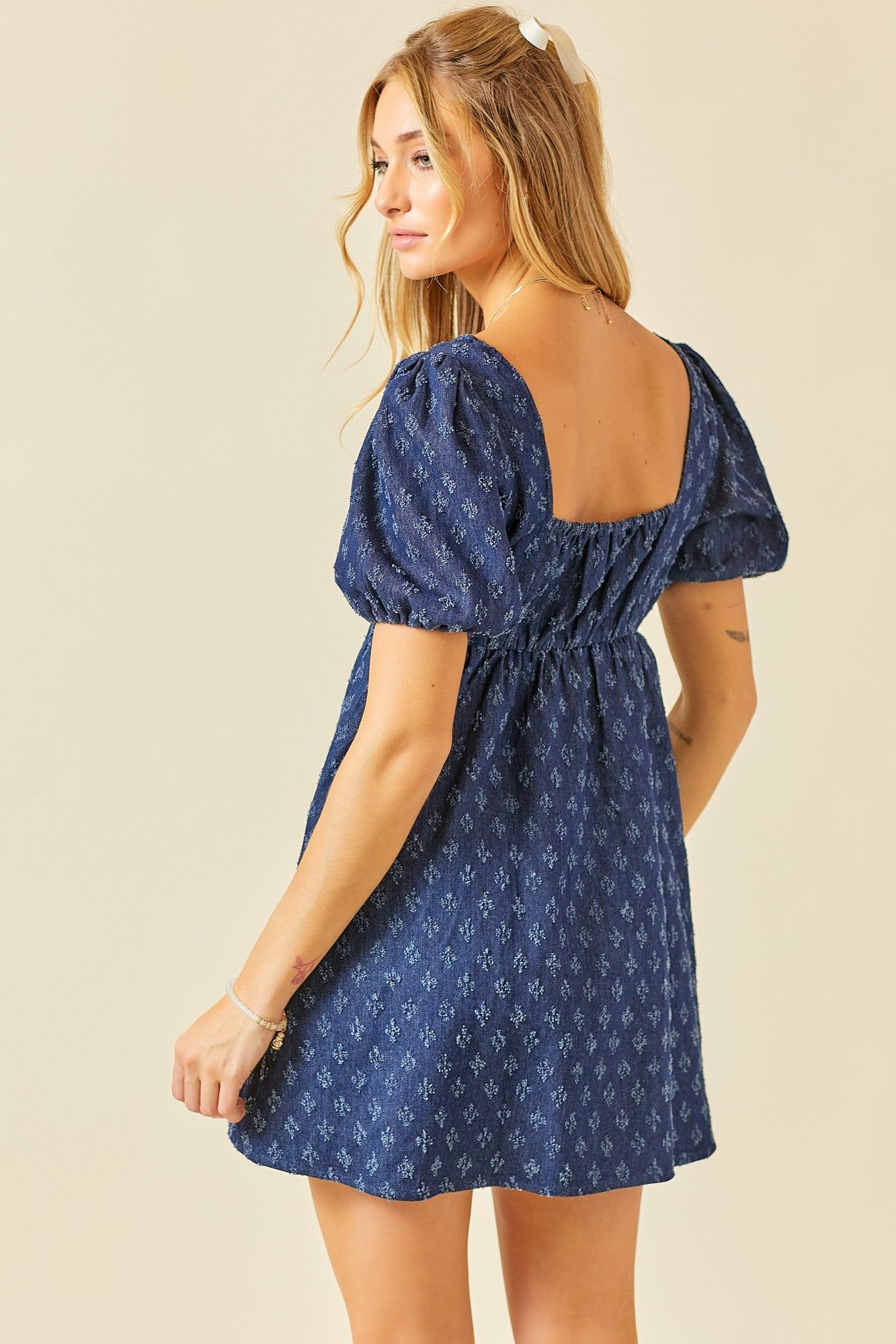 Medium Denim Distressed Detail Babydoll Mini Dress sold by Pinkblush product image thumbnail 3