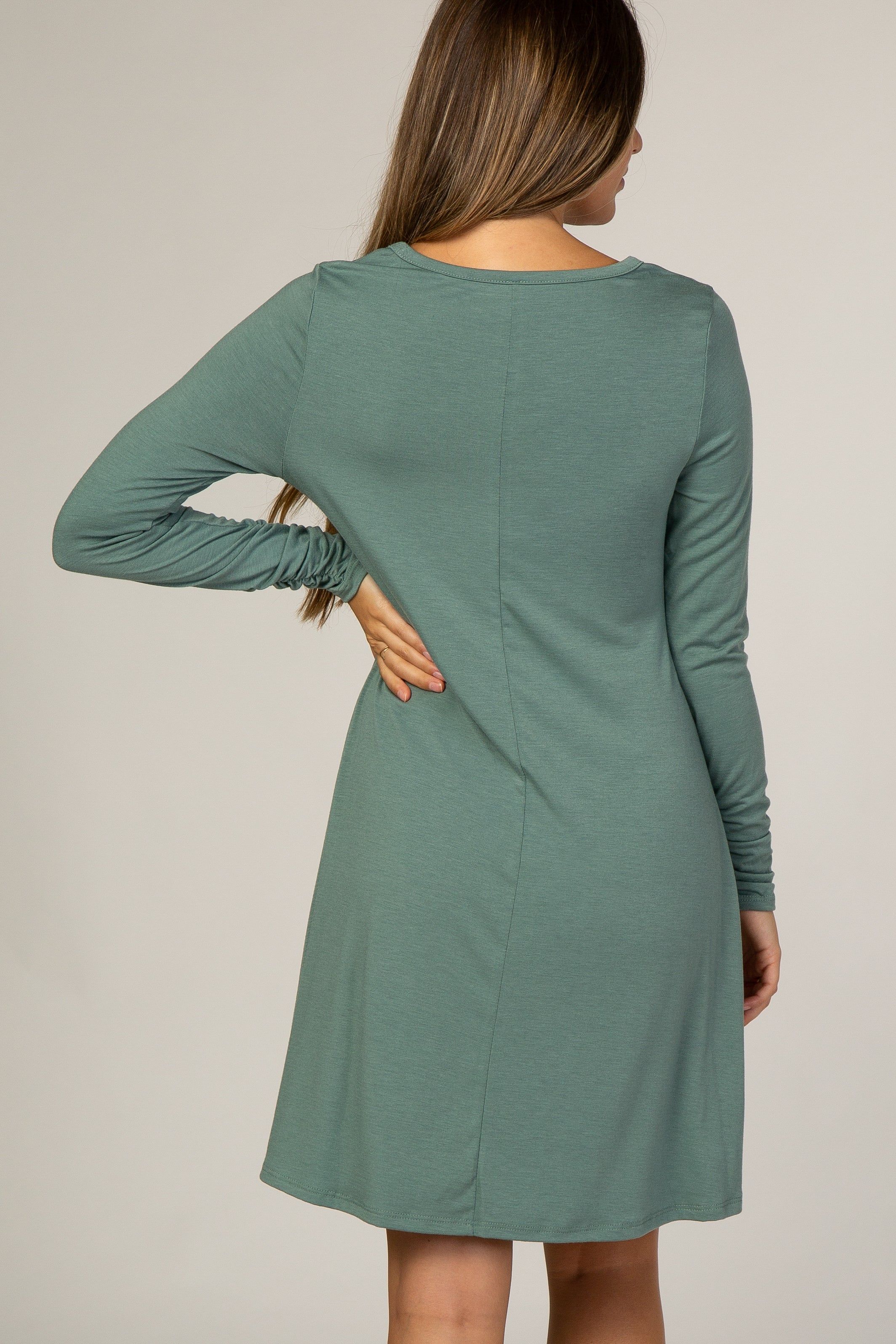 Sage Ruched Sleeve Maternity Swing Dress sold by Pinkblush product image thumbnail 4