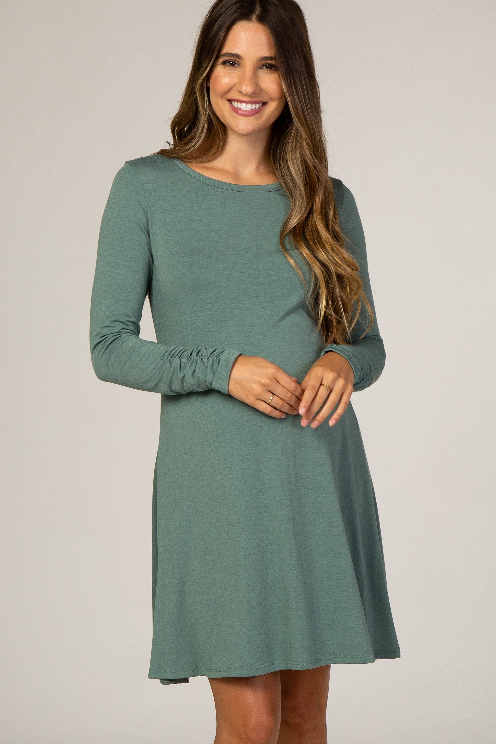 Sage Ruched Sleeve Maternity Swing Dress sold by Pinkblush product image thumbnail 2